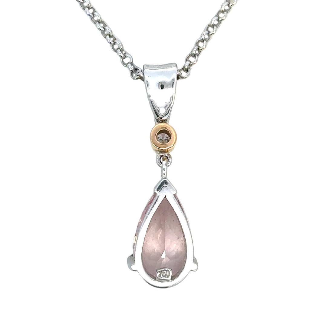 Morganite Drop Pendant In 18K Two Tone Gold