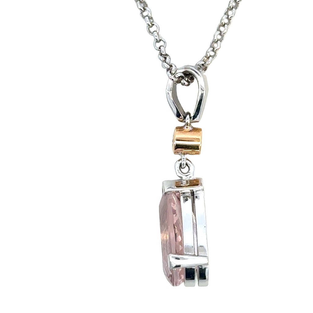 Morganite Drop Pendant In 18K Two Tone Gold