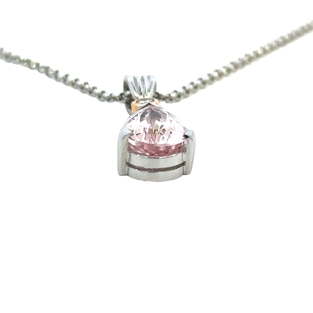 Morganite Drop Pendant In 18K Two Tone Gold