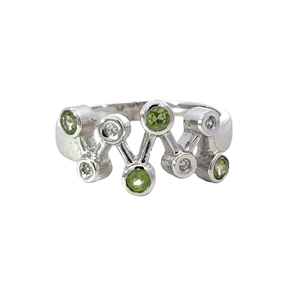 Peridot And Diamond 14K White Gold Ring