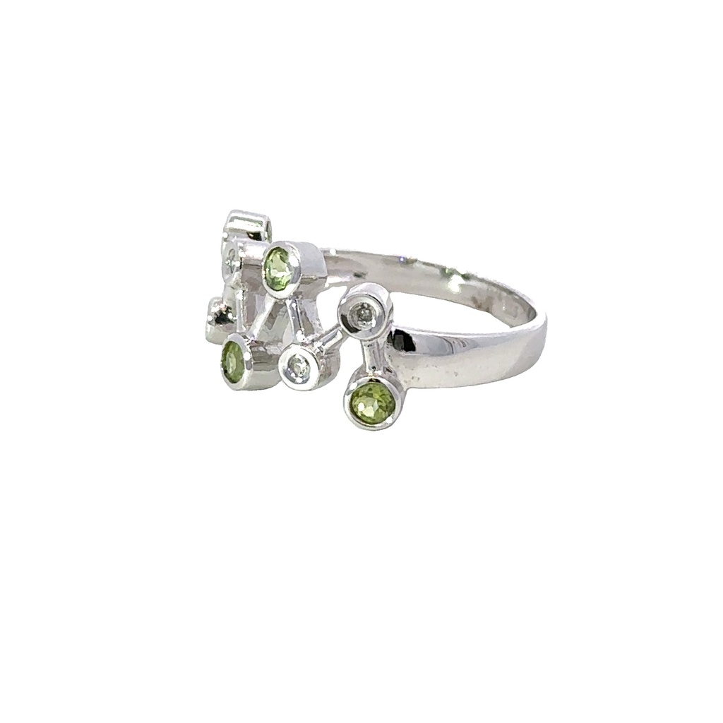 Peridot And Diamond 14K White Gold Ring