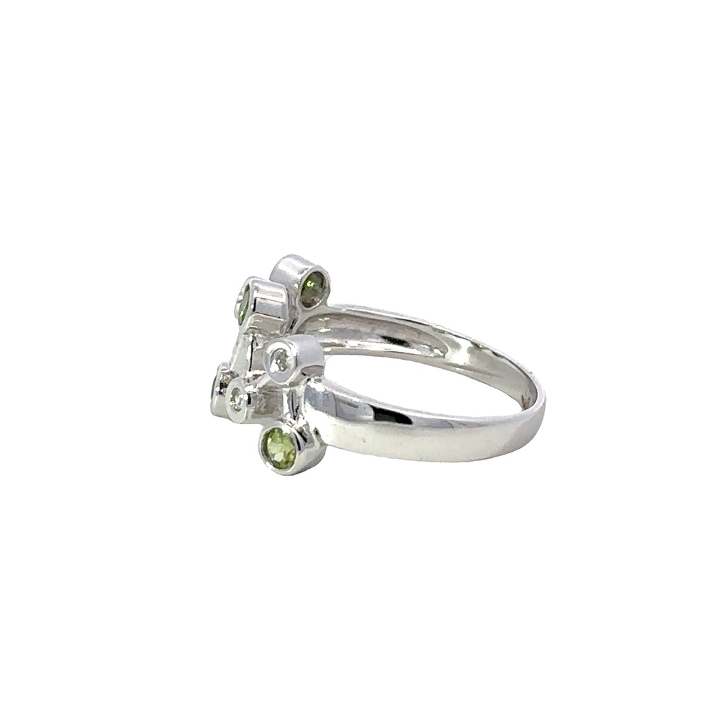 Peridot And Diamond 14K White Gold Ring
