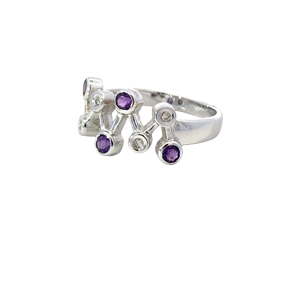 Amethyst And Diamond 14K White Gold Ring