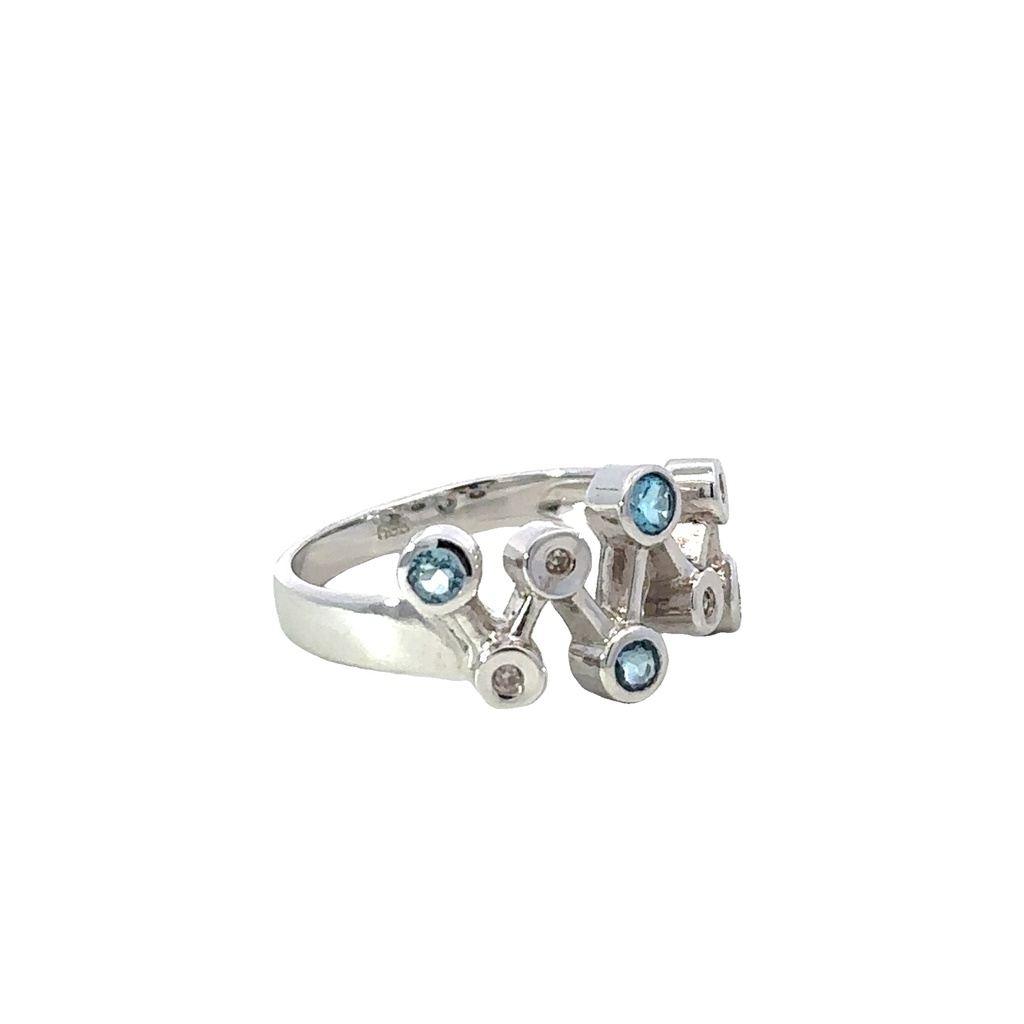 Blue Topaz And Diamond 14K White Gold Ring