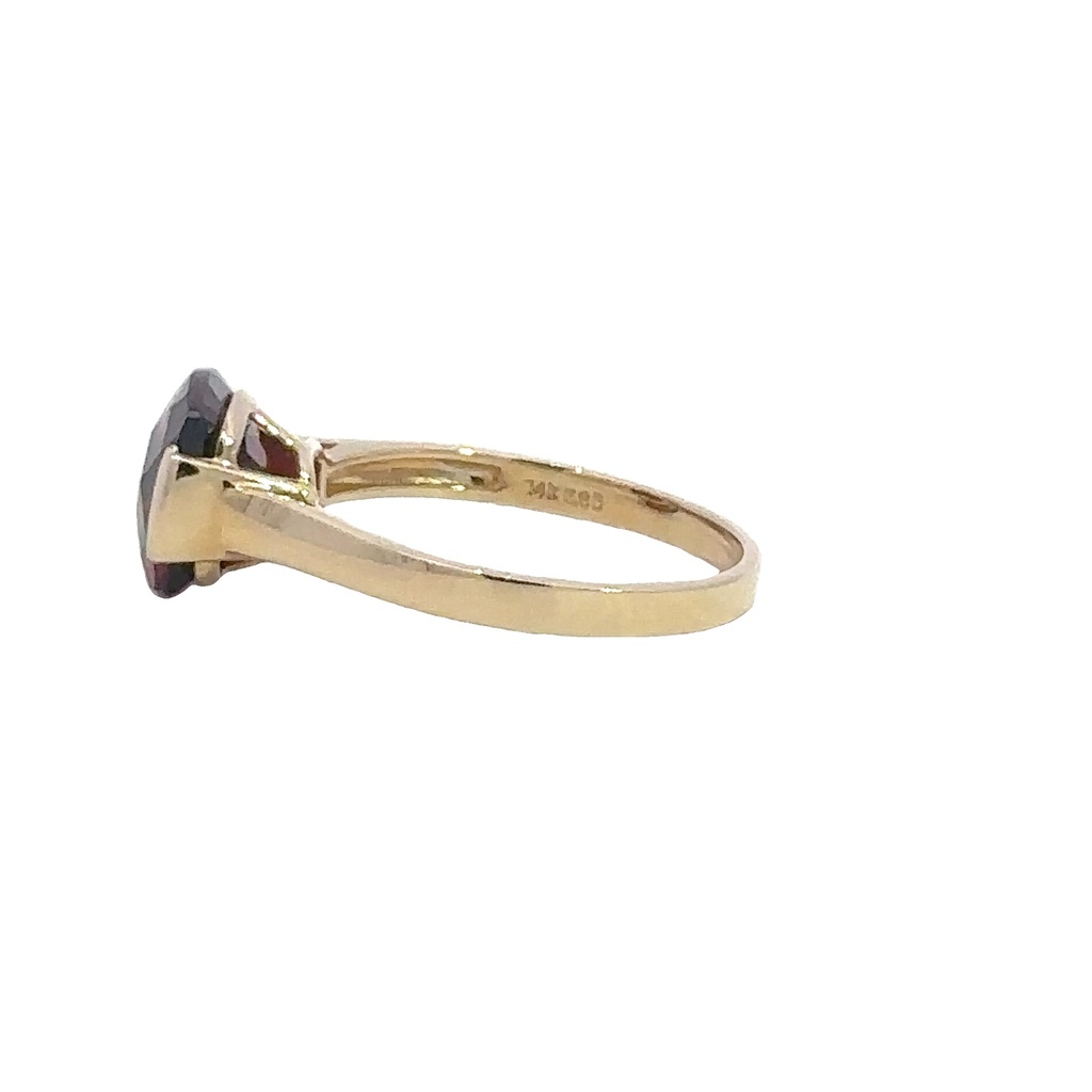 Garnet Checkerboard Cushion Cut 14K Yellow Gold Ring