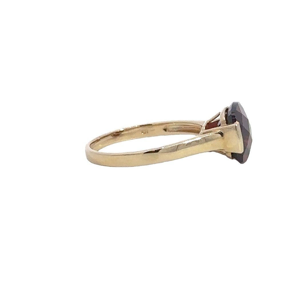 Garnet Checkerboard Cushion Cut 14K Yellow Gold Ring