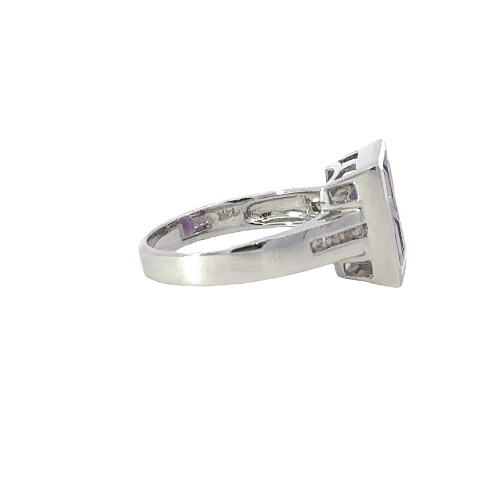Amethyst And Diamond 14K White Gold Ring