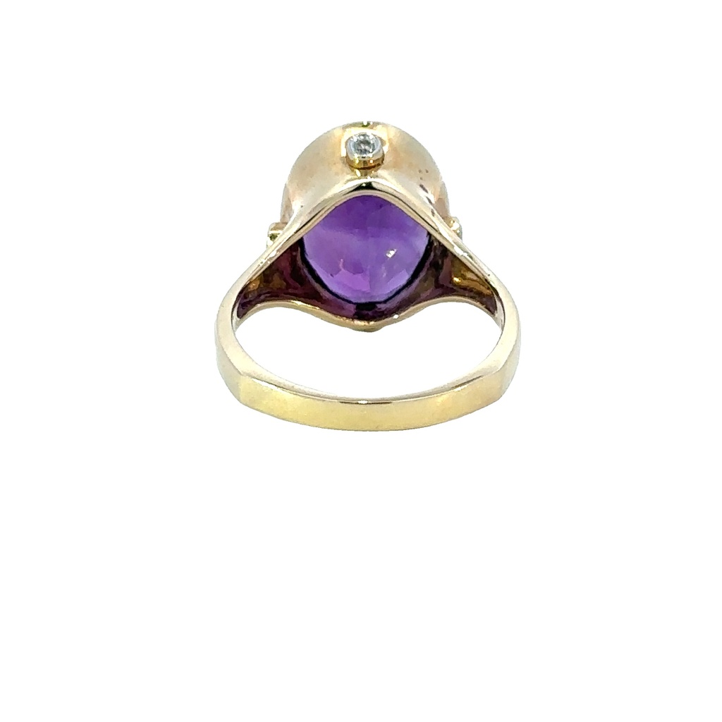 Amethyst with Diamond Bezel Set 14ct Yellow Gold Ring