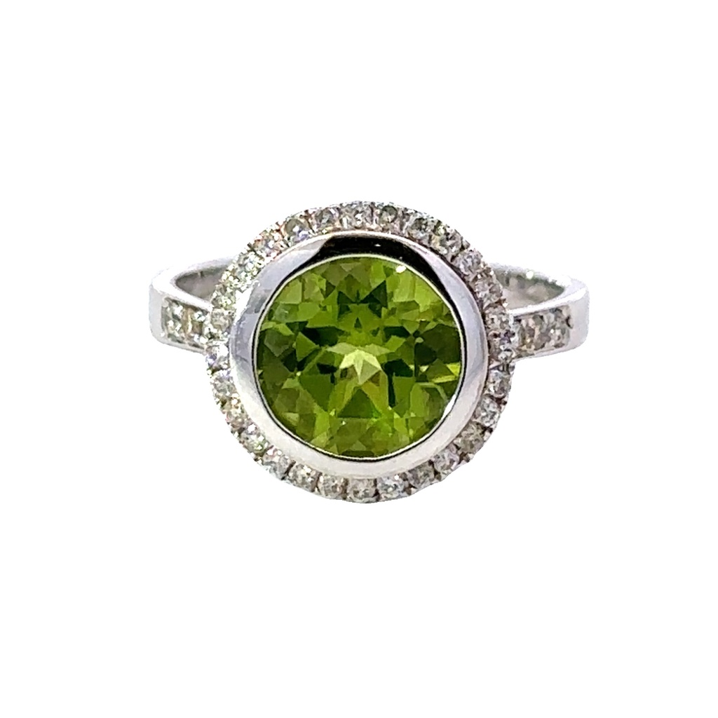 Peridot and Diamond 14ct White Gold Ring