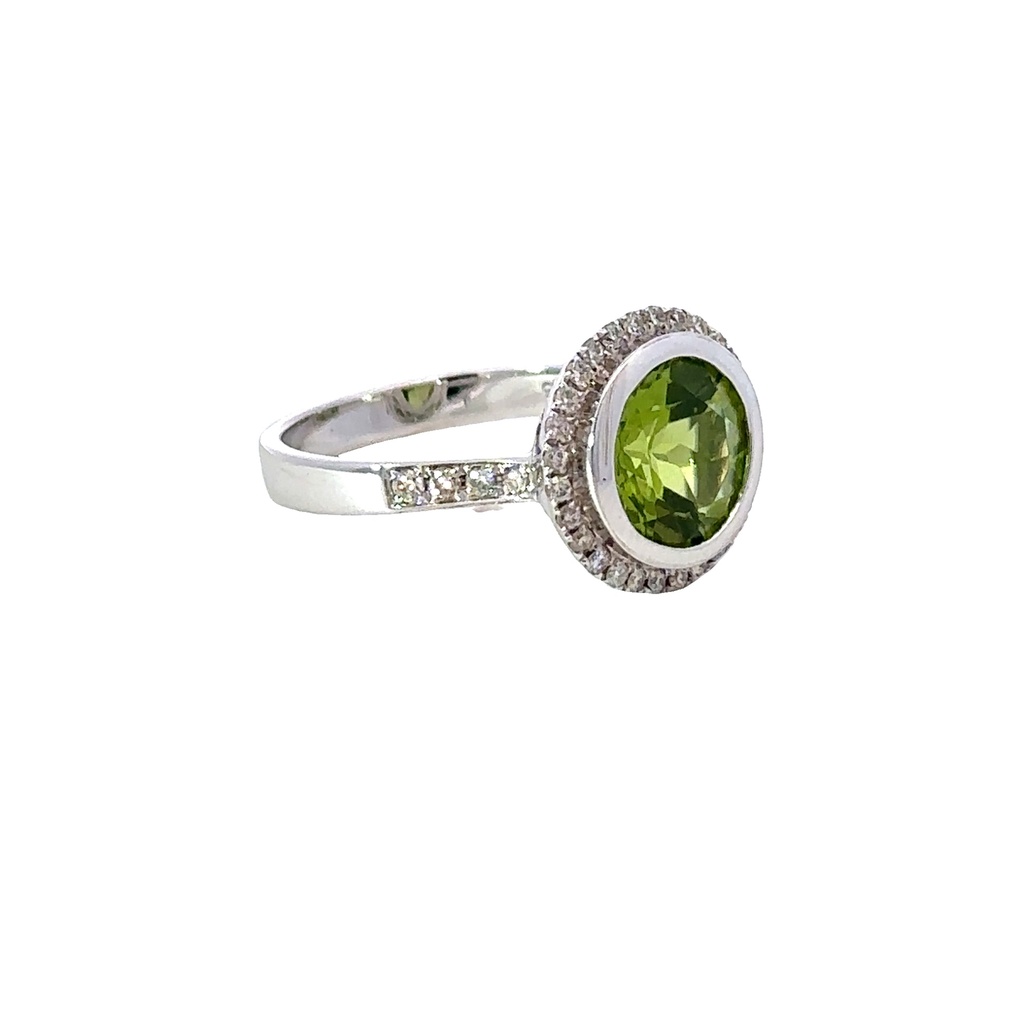Peridot and Diamond 14ct White Gold Ring