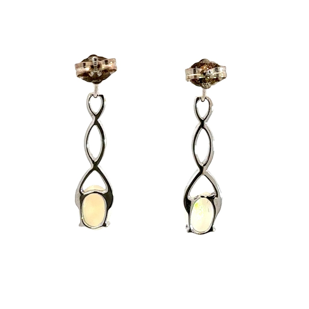 White Opal Stud Earrings In Sterling Silver