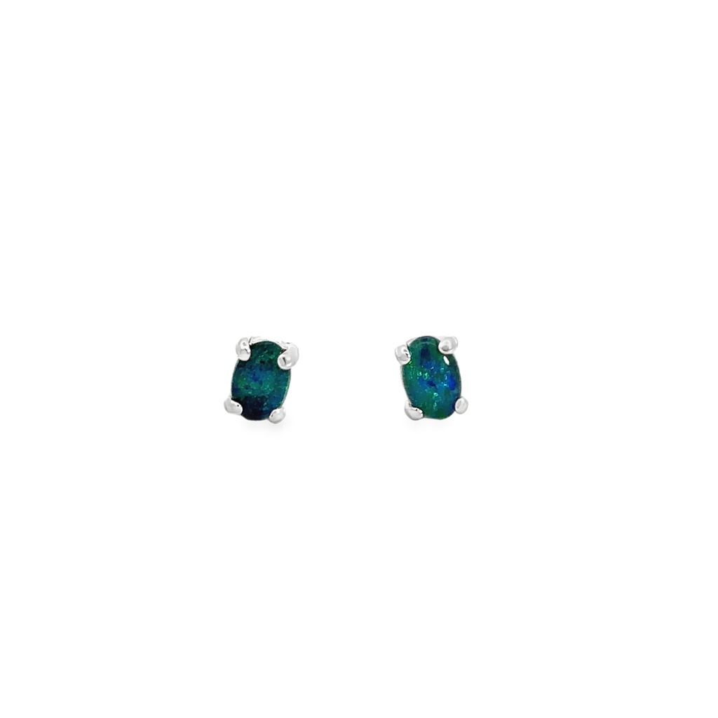 Triplet Opal Stud Earrings In Sterling Silver