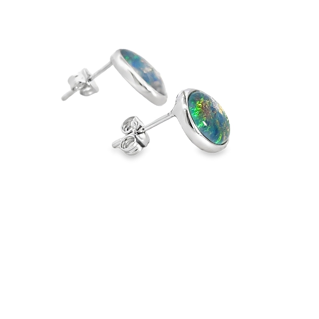 Triplet Opal Stud Earrings In Sterling Silver