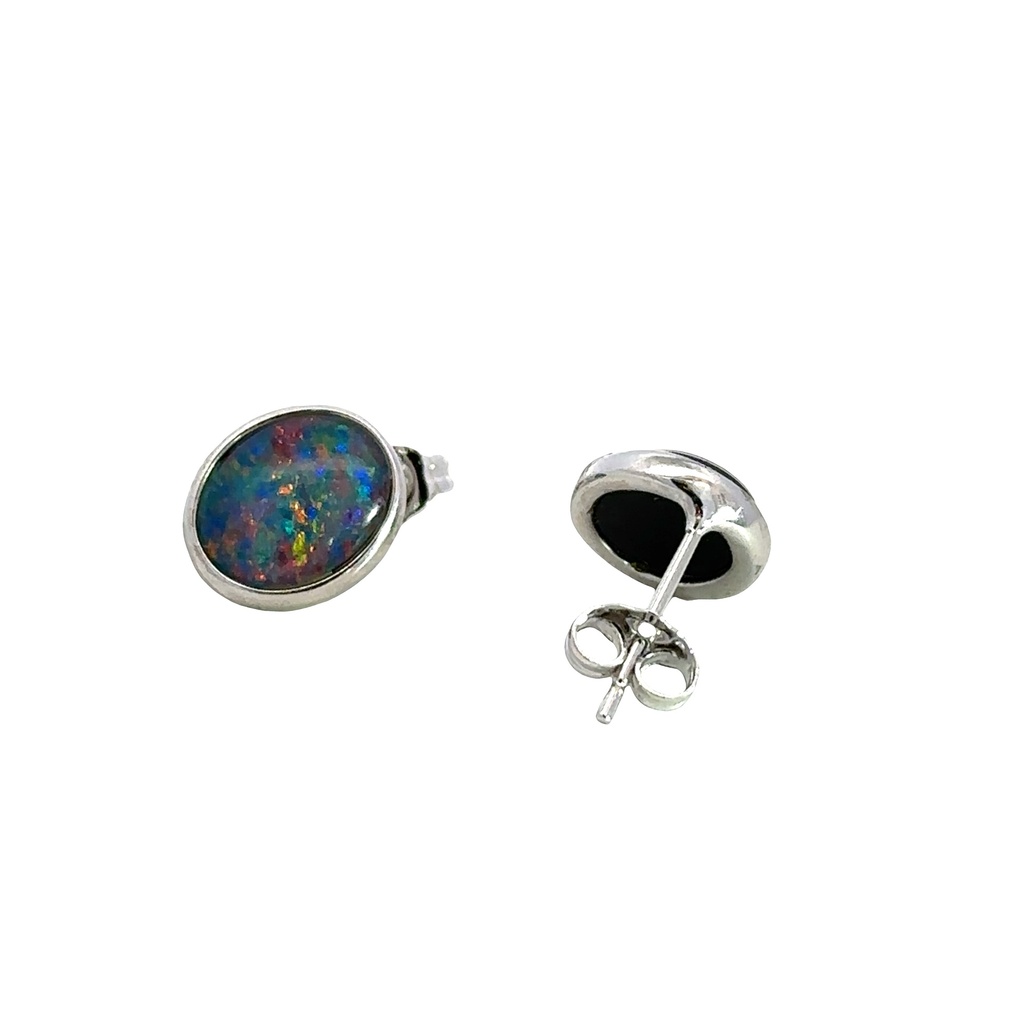 Triplet Opal Stud Earrings In Sterling Silver