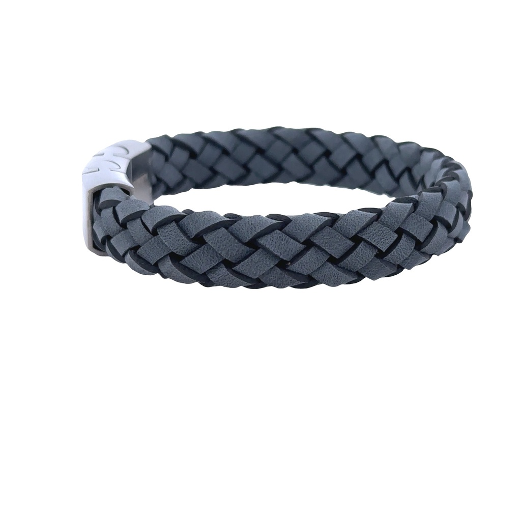Blue Leather Mens Bracelet With Steel Clasp