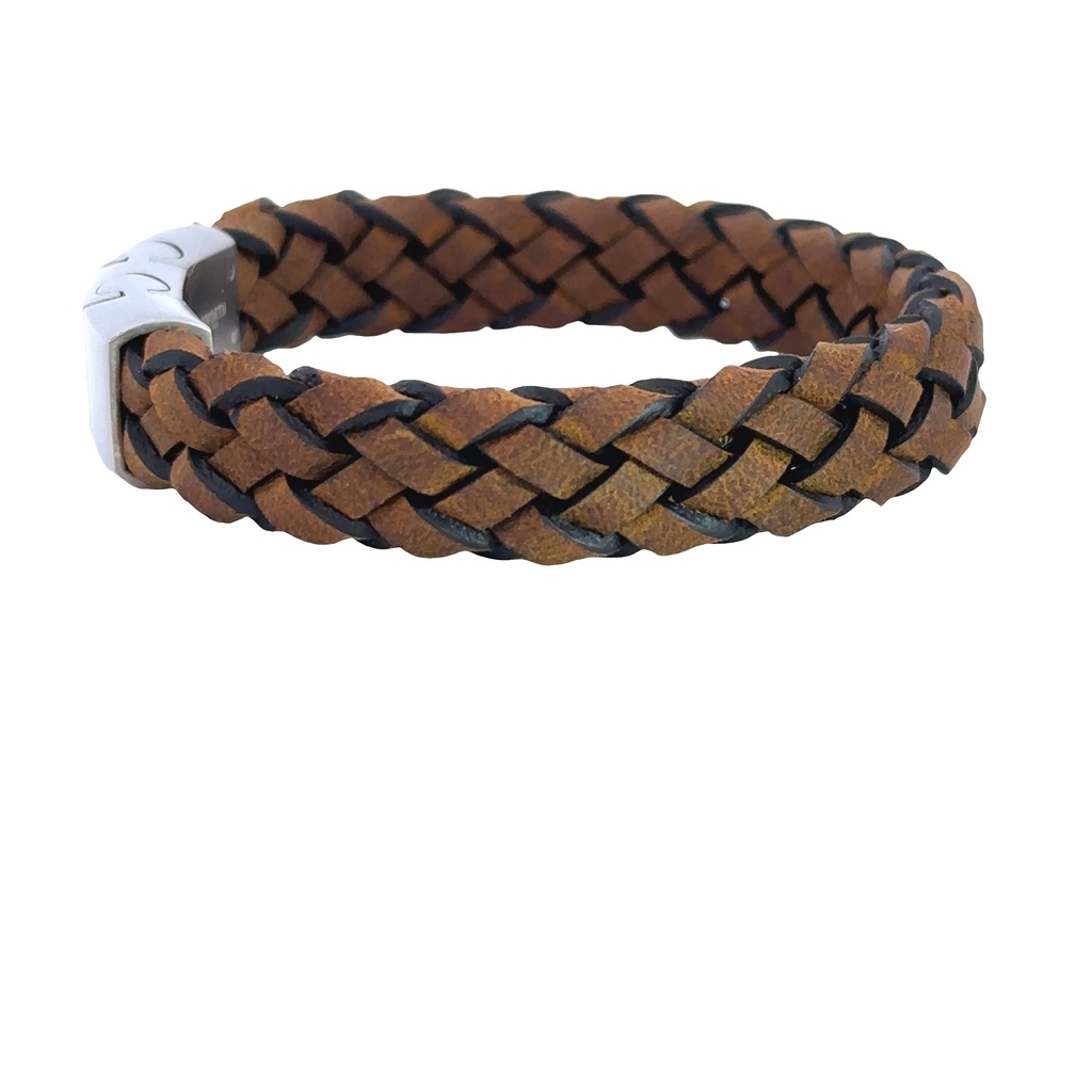 Blue Leather Mens Bracelet With Steel Clasp