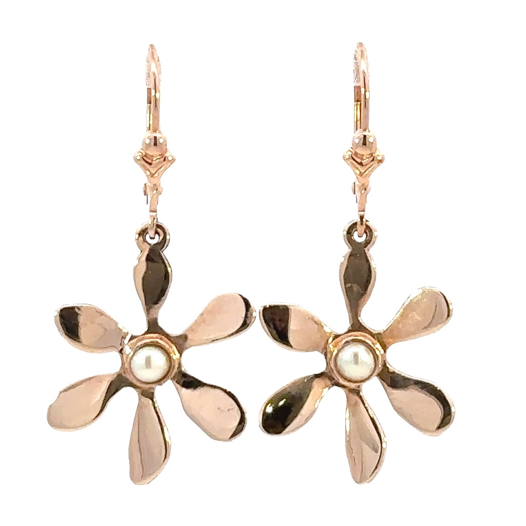 Pearl Earrings In 9ct Rose Gold With Flower Detail
