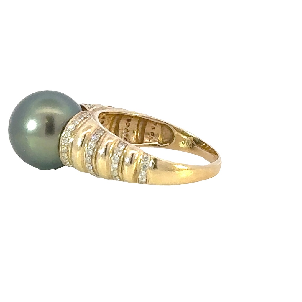Tahitian Pearl & Diamond Ring In 14ct Yellow Gold