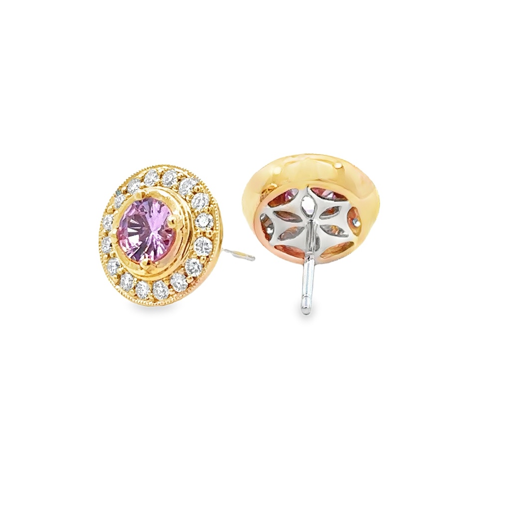Pink Sapphire And Diamond Two-Tone Stud Earrings | 18ct