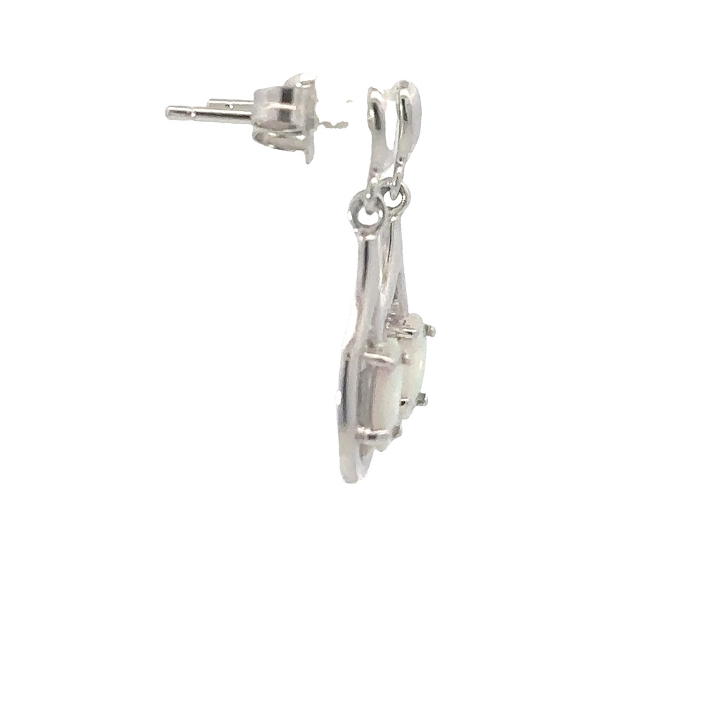 Solid Crystal Opal Stud Earrings In 14K White Gold