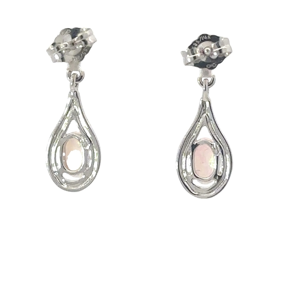 Solid Crystal Opal Stud Earrings In 14K White Gold
