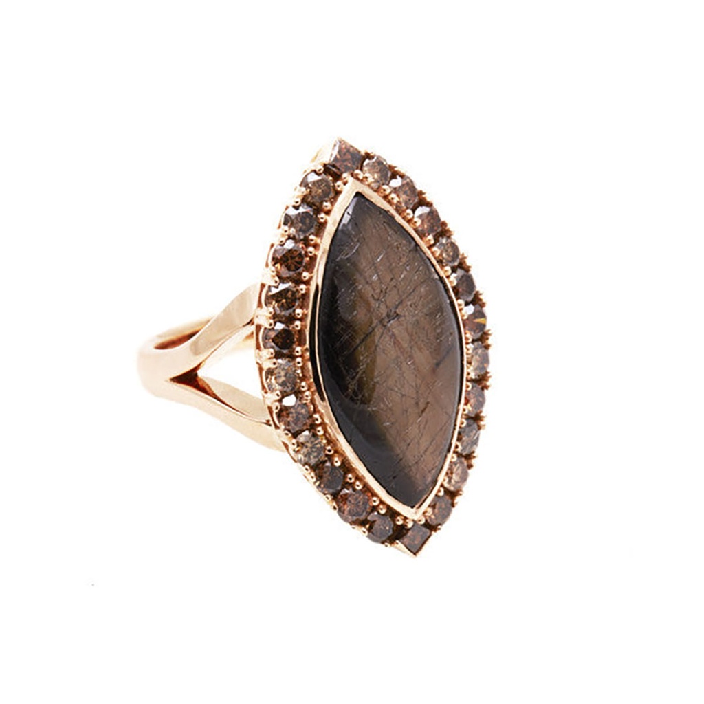 18ct Rose Gold Golden Sheen Sapphire & Diamond Ring