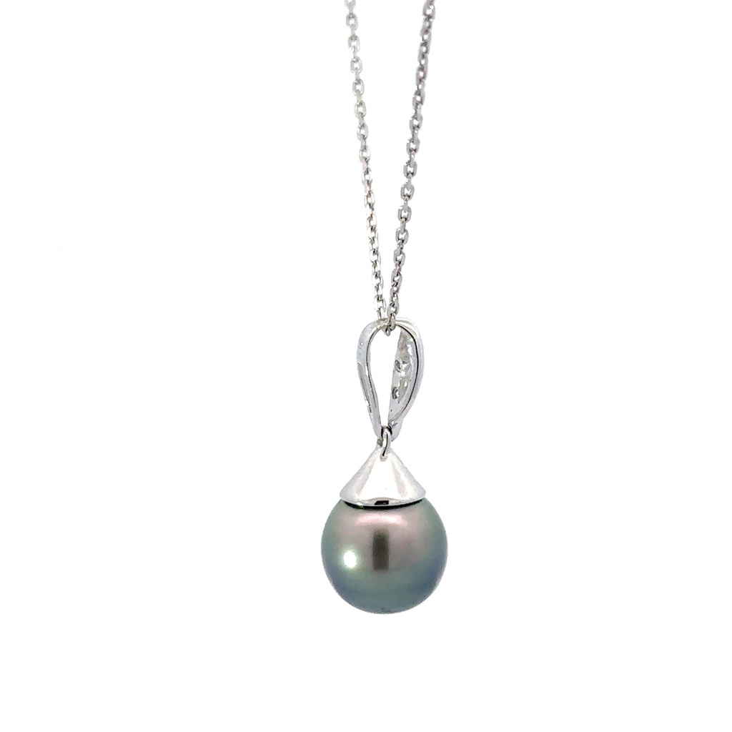 18ct White Gold Pearl & Pave Diamond Pendant