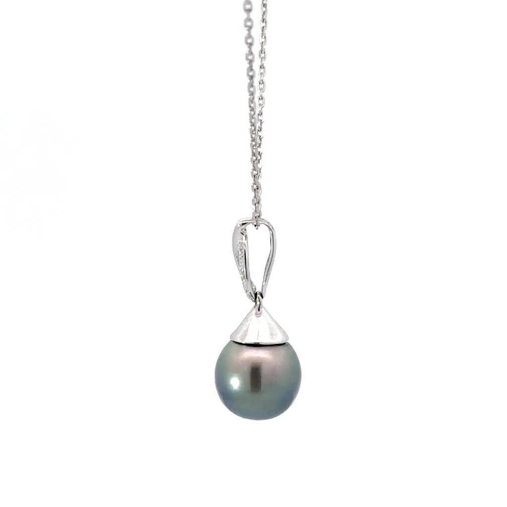 18ct White Gold Pearl & Pave Diamond Pendant