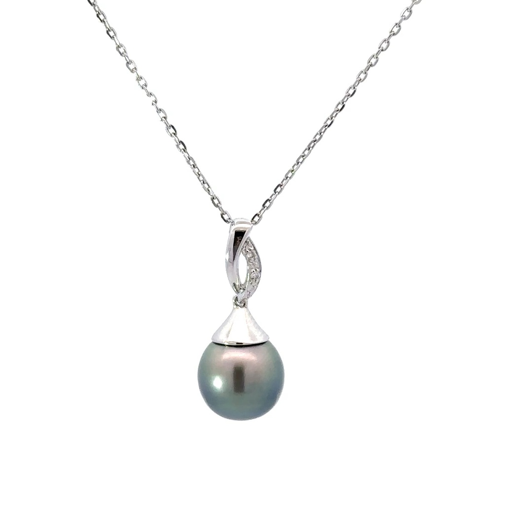 18ct White Gold Pearl & Pave Diamond Pendant