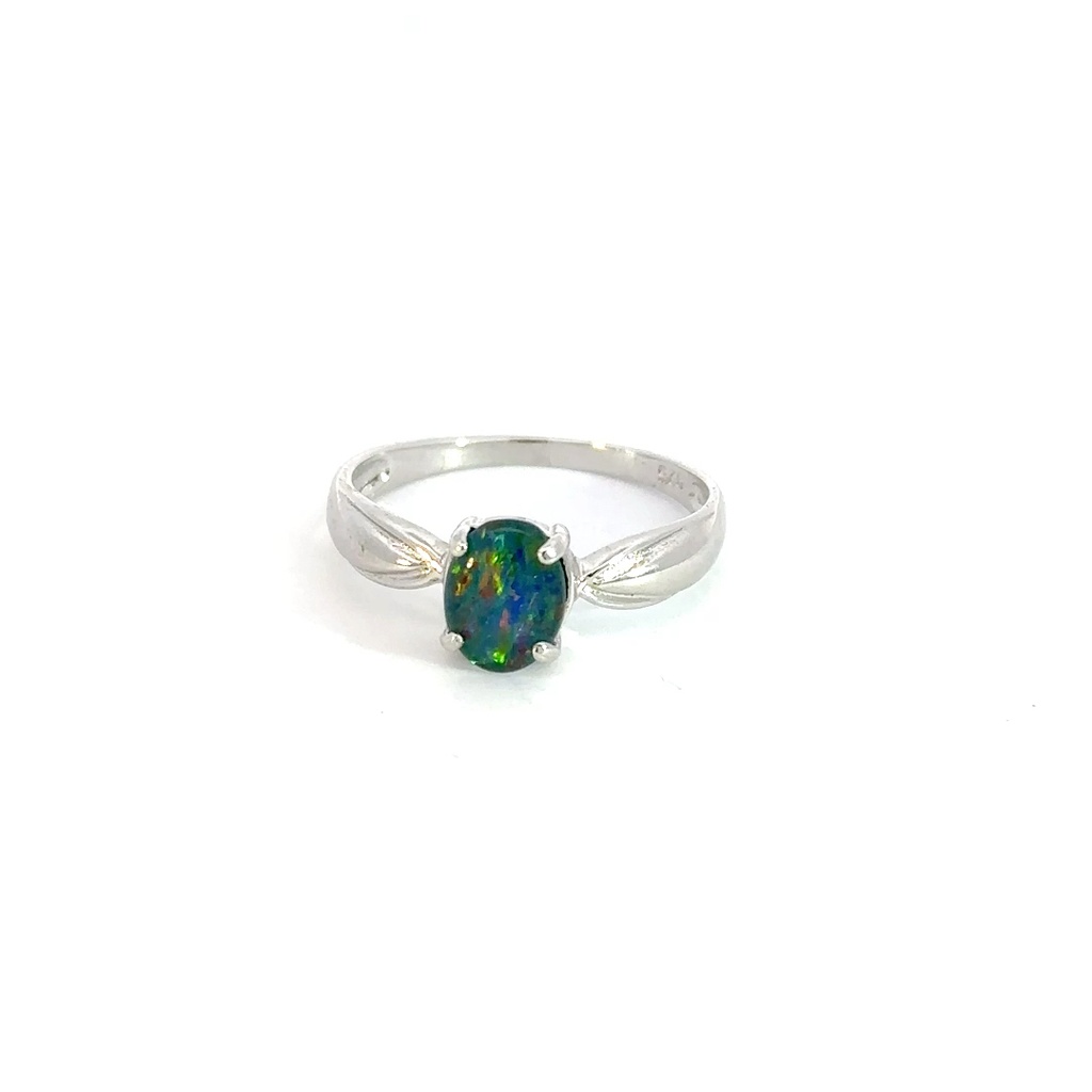 Silver Triplet Opal Ring with Multi Colours