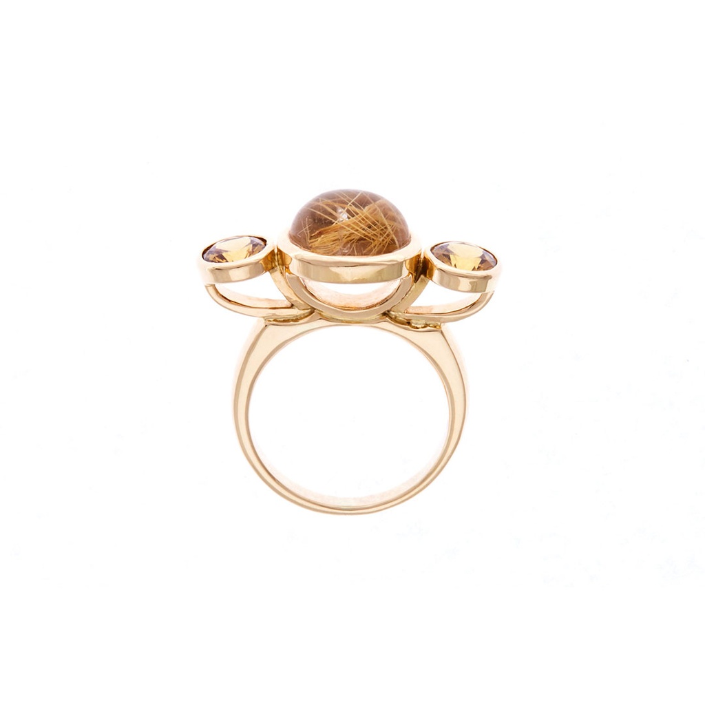 18ct Yellow Rutilated Quartz & Grossular Garnet Ring