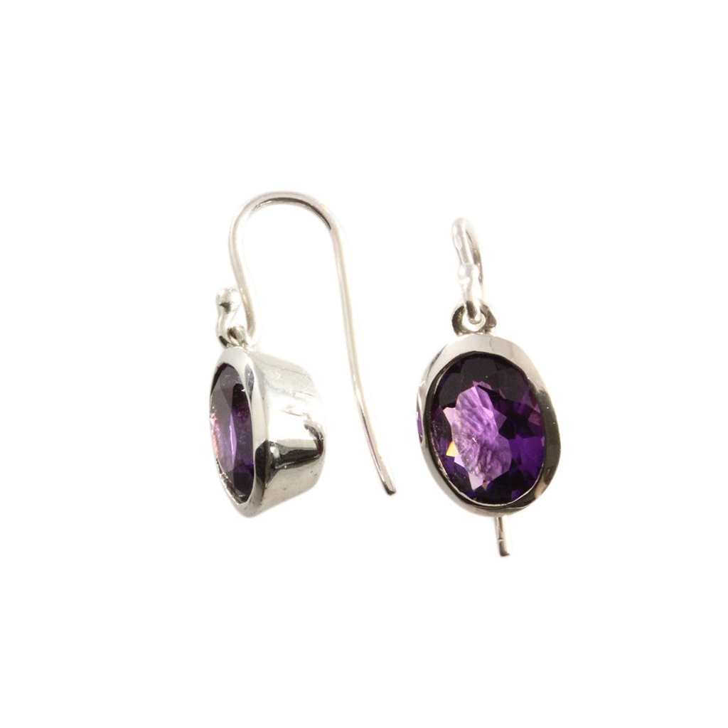 9ct White Gold Oval Faceted Amethyst Earrings
