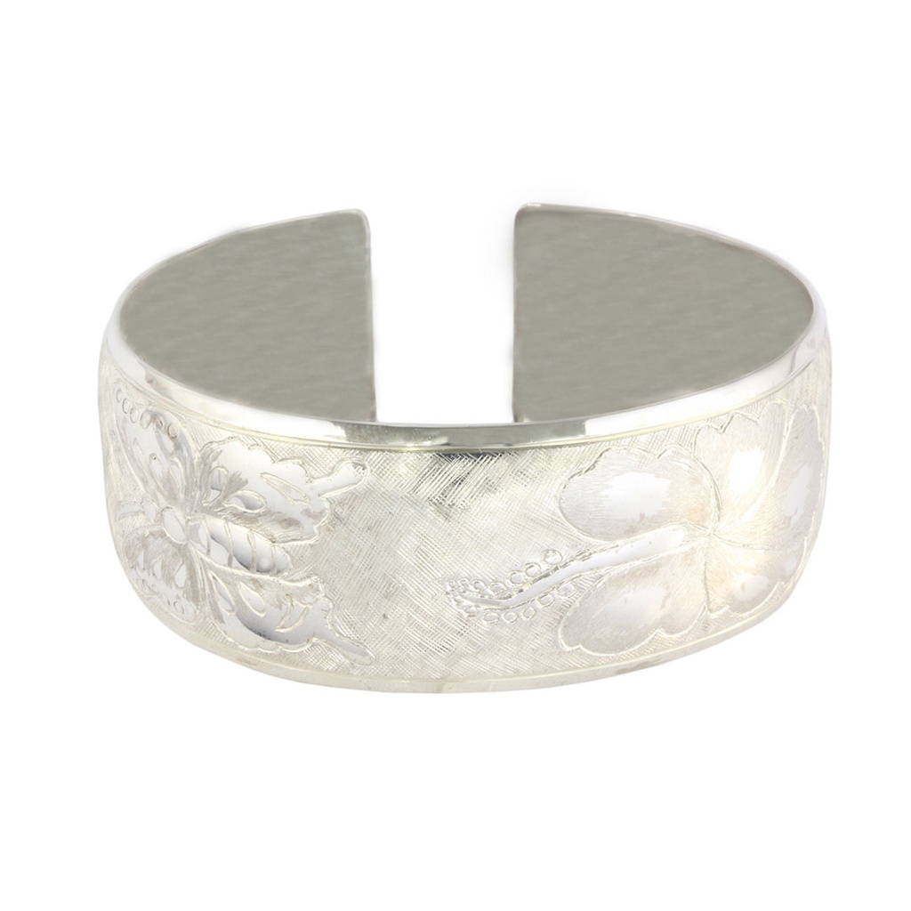 Silver Bird of Paradise, Hibiscus Rose & Butterfly Cuff