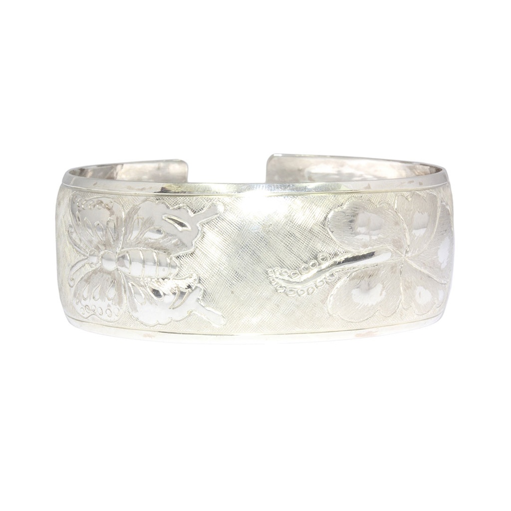 Silver Bird of Paradise, Hibiscus Rose & Butterfly Cuff