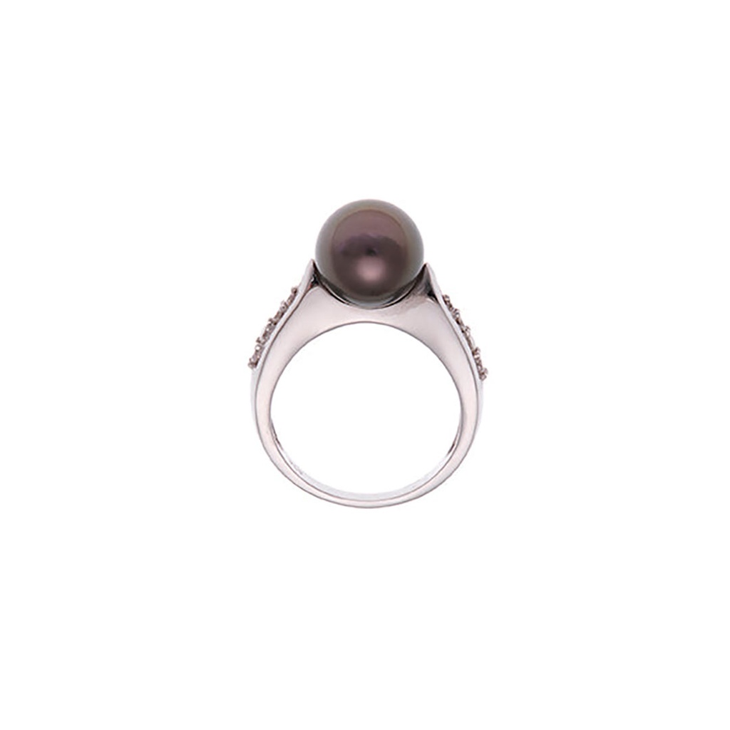 18ct White Gold Ring with Tahitian Pearl & Diamonds