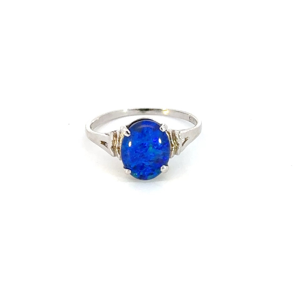 Silver Triplet Opal Ring with Blues & Greens
