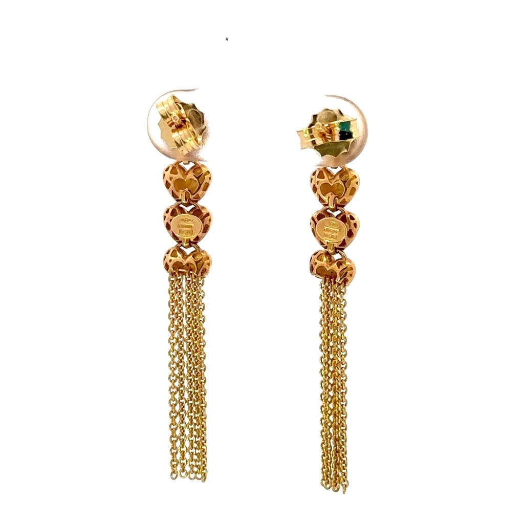 18K yellow gold heart tassel earrings