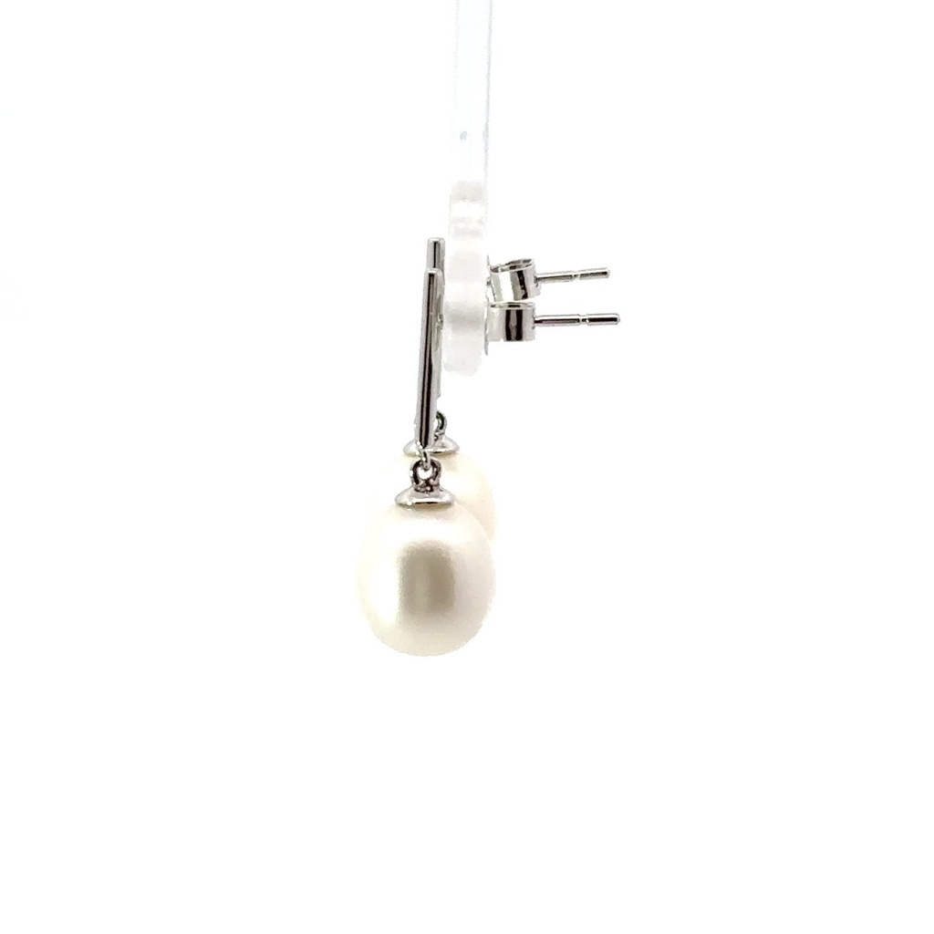 Silver bar with freshwater pearl drop earring