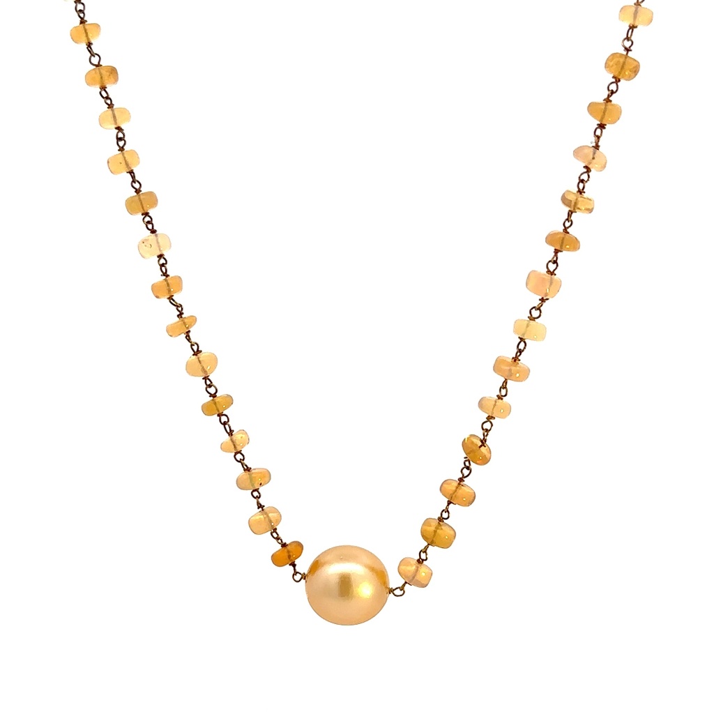 18ct Yellow Gold Welo Opals & South Sea Pearl Necklace