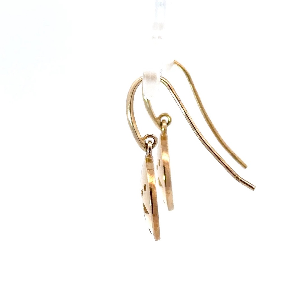 9K yellow gold pierced design drop earrings