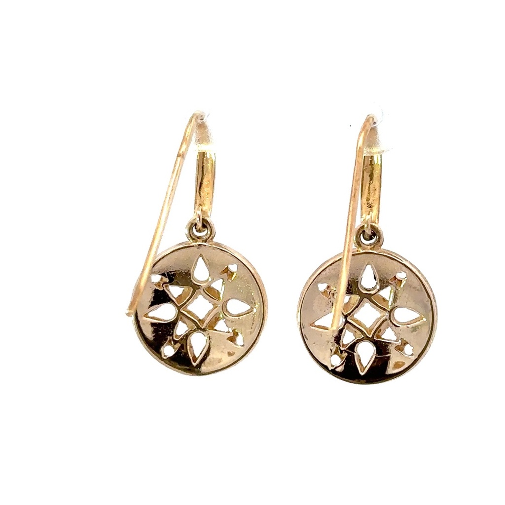 9K yellow gold pierced design drop earrings