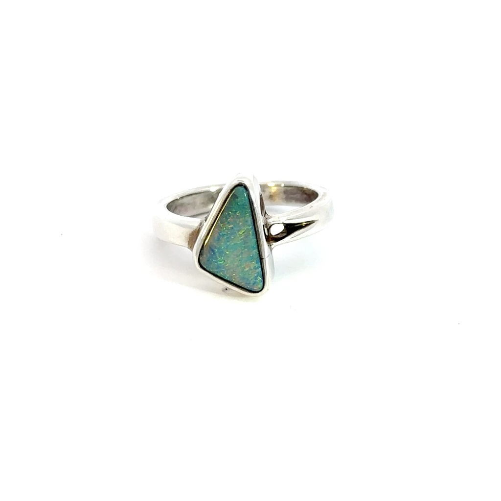 Silver Boulder Opal Ring with Multi Colours