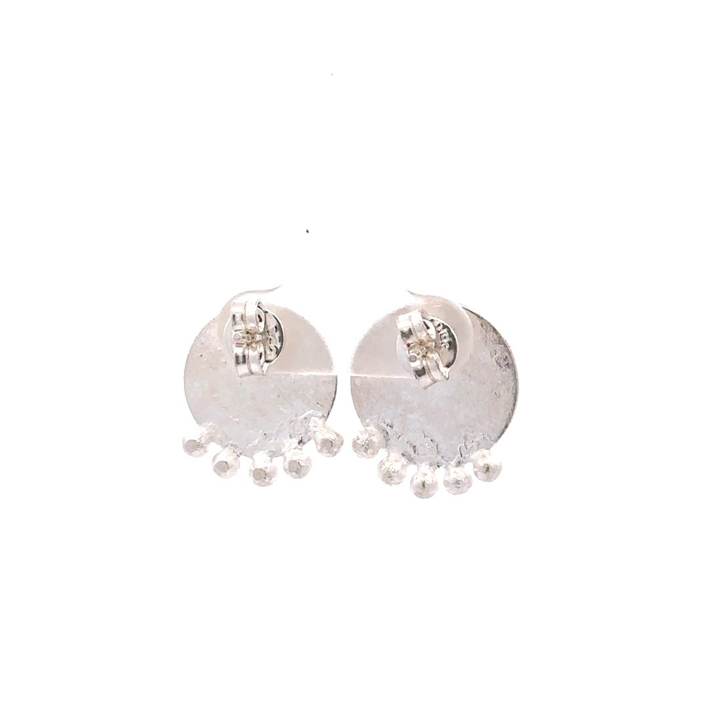Round silver stud with bead fringe