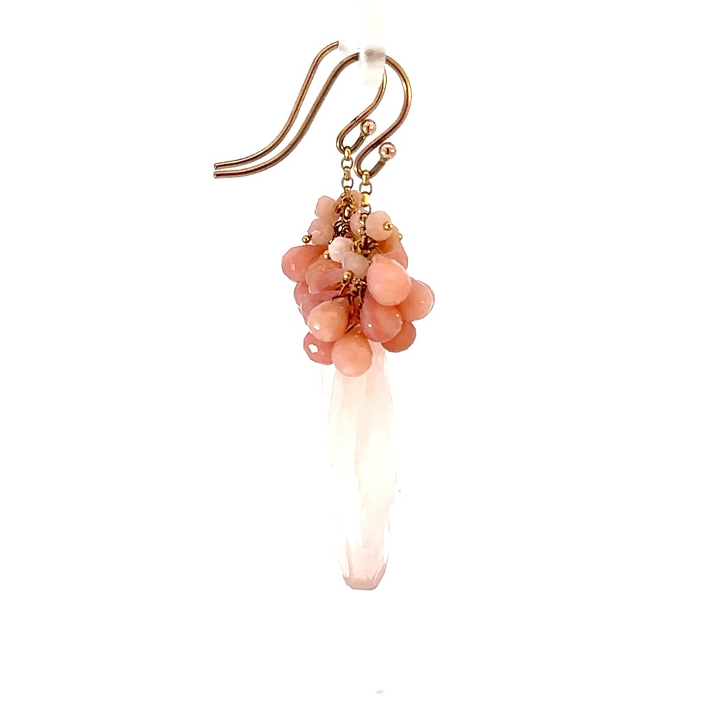 Rose quartz & Peruvian opal earrings 18K rose