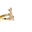 Bird of paradise 9K gold ring set with a sapphire