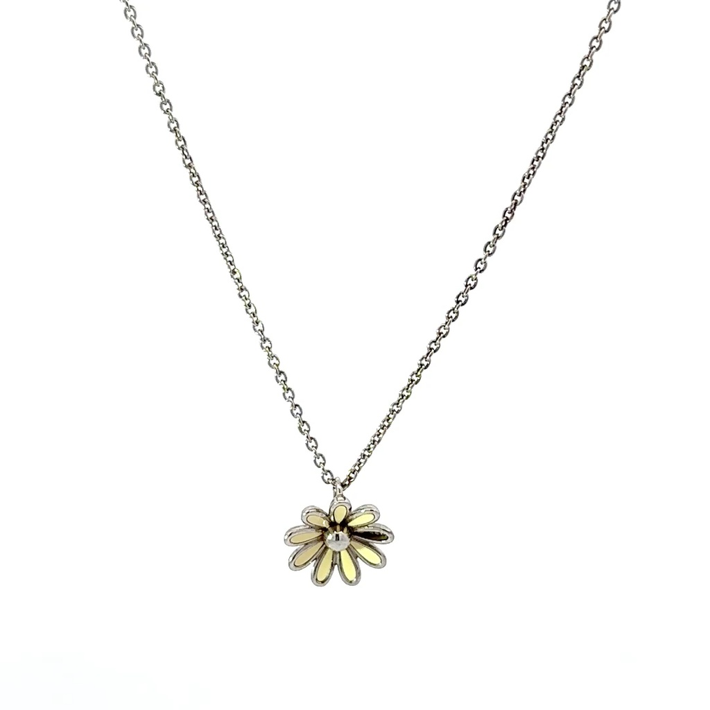 Sterling Silver Necklace w/ Yellow Enamel Daisy