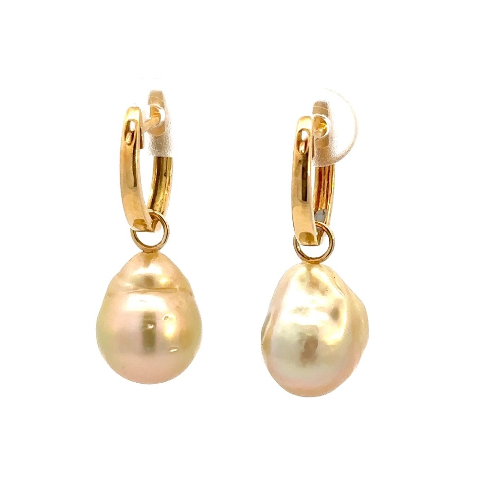 Baroque south sea pearl drops on hoops 14K