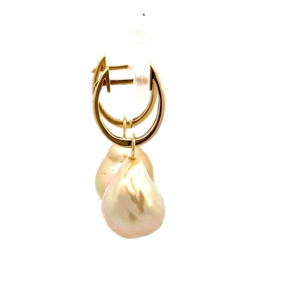 Baroque south sea pearl drops on hoops 14K