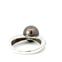 Inky Tahitian pearl ring in 18K white gold with diamonds