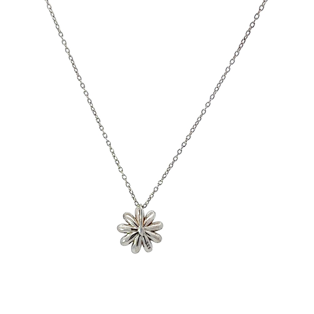 Sterling Silver Necklace w/ Green Enamel Daisy
